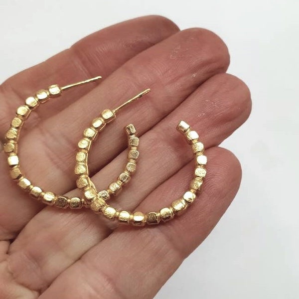 Hoop earrings, 14k gold earrings, open hoop earrings, gold beaded hoop earrings