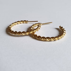 Solid gold hoop earrings, Gold hoop earrings, Twisted hoop earrings, 14k gold earrings, Minimalist jewelry, Open hoops, Stud hoop, 9k, 14k