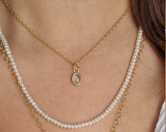 14k Gold Aquamarin Halskette, Gold Anhänger Halskette, März Geburtsstein Halskette Mama, 14k Gold Halskette, Layering Halskette, Edelstein Halskette