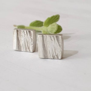 Square earrings, rustic square earrings, geometric stud earrings, silver earrings studs, silver square studs, small silver earrings