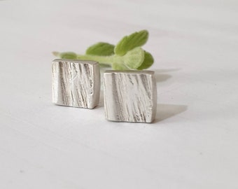 Square earrings, rustic square earrings, geometric stud earrings, silver earrings studs, silver square studs, small silver earrings