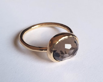 Smoky quartz ring, Oval gold ring, Gold gemstone ring, Solid gold ring, 14k Gold ring, 9k gold ring, Elegant gold ring, Statement gold ring