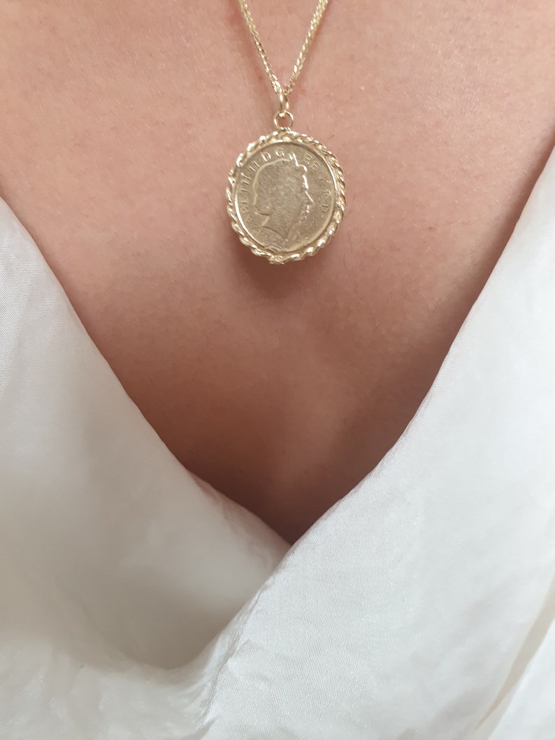 Solid Gold Coin Necklace Gold Coin Pendant Necklace Antique Etsy