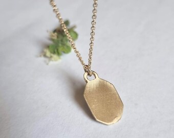Solid gold necklace, Dainty gold necklace, Minimalist pendant necklace, Tag necklace, Romantic jewelry for women, 14k Gold necklace, 9k