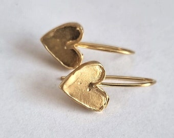 Gold heart earrings, Gold drop earrings, Dainty silver earrings, Romantic jewelry for women, Delicate drop earrings, Small girl earrings