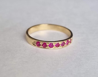 14k ruby ring, Gemstone wedding band, Half eternity ring, Gold Gemstone ring, Stacked gold ring, Solid gold ring, Gold ruby jewelry, Vintage