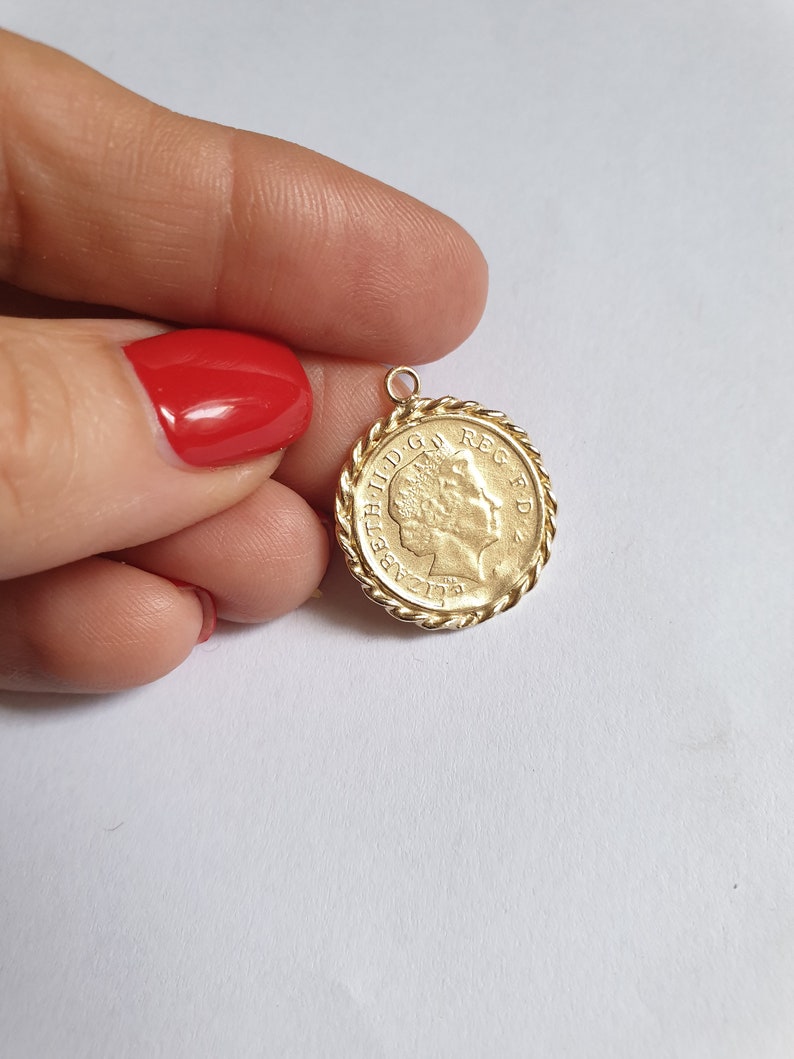 Goldmünze Halskette, Goldmünze Anhänger Halskette, antike Halskette, britische Münze Goldkette, 14k Goldkette Bild 8