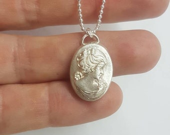 Cameo pendant necklace, cameo necklace, silver cameo pendant necklace, victorian style necklace, lady cameo necklace, cameo jewelry