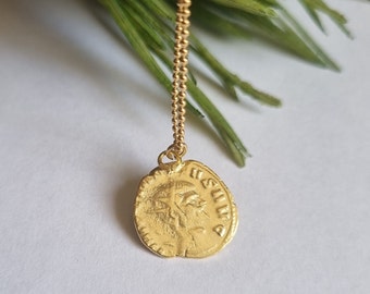 Gold coin necklace, 14k gold necklace, medallion necklace, antique coin necklace, antique necklace, coin pendant necklace