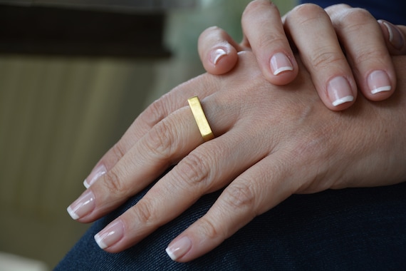Signet Ring Women Flat Top Ring Gold Signet Ring Stacking Rings