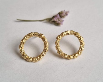 Gold hoop earrings, beaded hoop studs, gold circle stud earrings, open circle studs, 14 gold earrings, gold beads earrings gold hoop studs