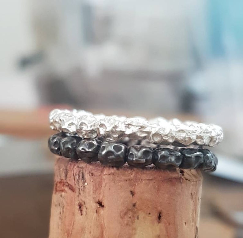 silver ring set Wedding band women simple ring band silver wedding ring stackable rings for women textured beads ring set