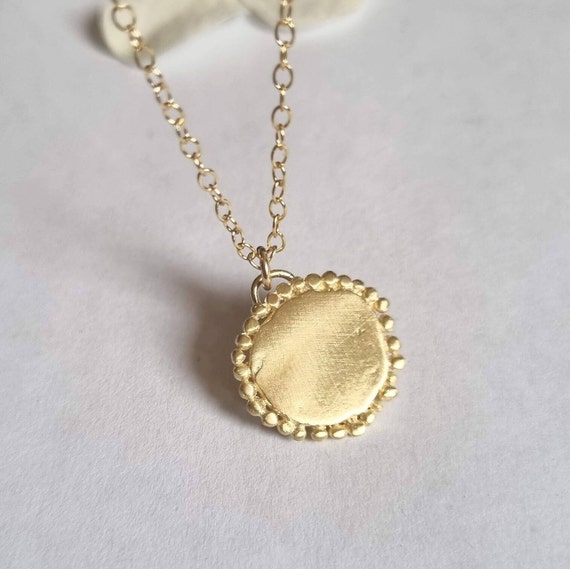 Gold disc pendant necklace, 14k gold necklace, Antique style necklace, Romantic jewelry, Layered necklace, Boho necklace, 9k gold necklace