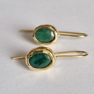 Solid gold Emerald earrings, 14k gold earrings, Green earrings, May Birthday earrings, gold Emerald earrings, May birthstone earrings