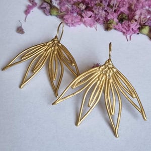 Bridal earrings, Gold flower earrings, Big silver earrings, Boho bride earrings, Statement earrings, Gold drop earrings, Open flower earring