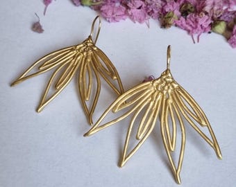Bridal earrings, Gold flower earrings, Big silver earrings, Boho bride earrings, Statement earrings, Gold drop earrings, Open flower earring