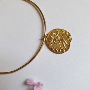 Gold bangle bracelet with coin charm, gold coin bracelet for women image 6