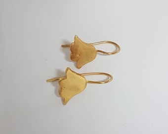 Gold flower earrings, gold drop earrings, small flower earrings, delicate gold earrings, gold Tulip earrings, Bat Mitzvah gift