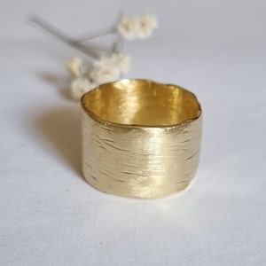 Wide gold band, Rustic gold band, Cigar ring for women, Wide wedding ring, Big gold ring, Bold 9k gold ring, Modern ring, Gold boho ring