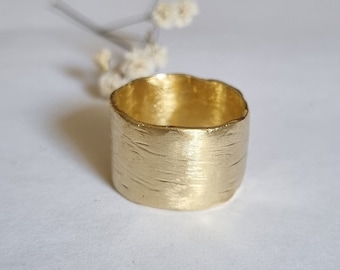 Wide gold band, Rustic gold band, Cigar ring for women, Wide wedding ring, Big silver ring, Bold jewelry, Modern silver ring, Gold boho ring