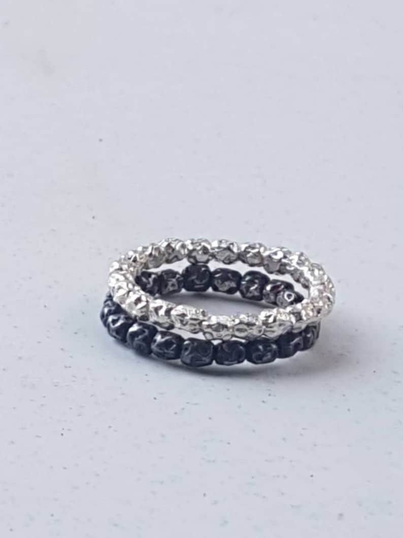silver ring set Wedding band women simple ring band silver wedding ring stackable rings for women textured beads ring set