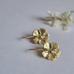 Gold flower earrings, 14k Gold earrings, Drop gold earrings, Solid gold earrings, Romantic earrings, 9k gold earrings, Feminine jewelry image 6