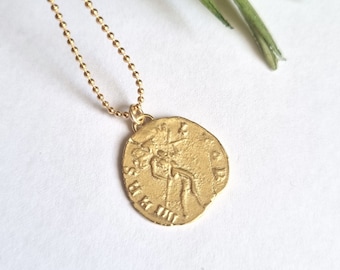 Gold coin pendant, Coin jewelry, Antique style necklace, Gold coin necklace, Romantic jewelry for women, Layered silver necklace, Boho