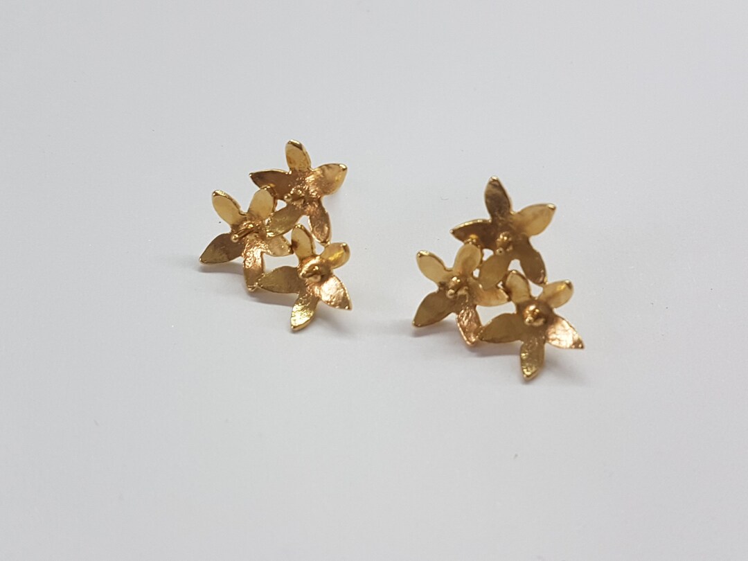 Flowers Stud Earrings Vintage Stud Earrings Gold Stud - Etsy