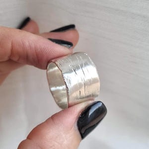 Wide silver band, Rustic band, Cigar ring for women, Wide wedding ring, Big silver ring, Bold jewelry, Modern ring, boho ring, textured ring