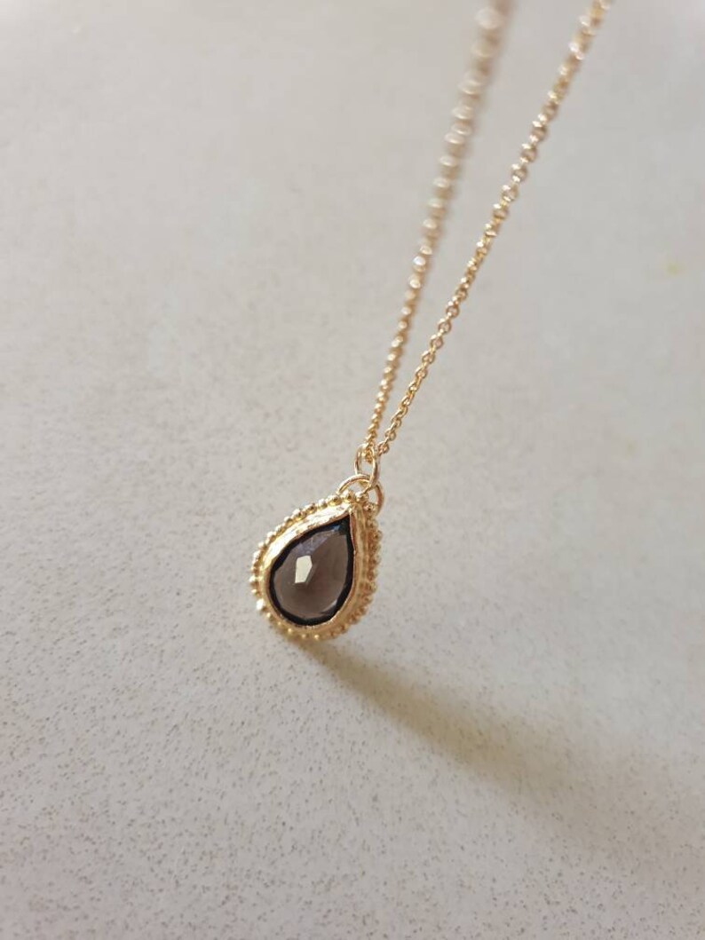 smokey quartz necklace 14k gold necklace gold pendant necklace gold smoky necklace teardrop gemstone necklace