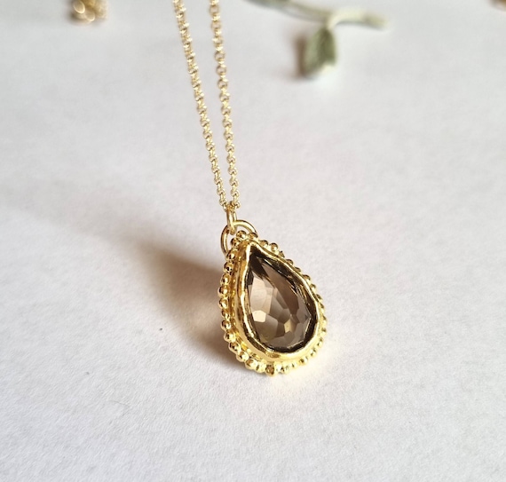 Smokey Quartz Necklace, Gemstone Pendant Necklace, 14k Gold