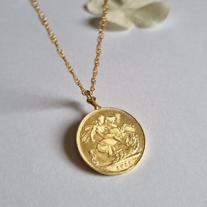 Gold coin necklace, 14k gold necklace, Moroccan coin necklace, gold pendant necklace image 1
