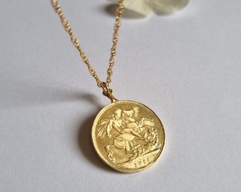 Gold coin necklace, 14k gold necklace, Moroccan coin necklace, gold pendant necklace