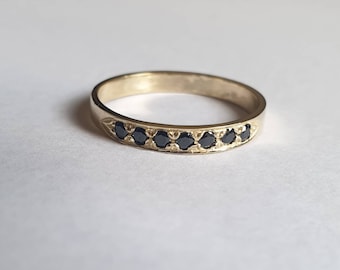Solid gold ring, Gold Onyx ring, Black Onyx ring, half eternity ring, stacking ring mom, birthstone ring, 14k gold ring