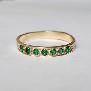 Gold emerald band, Half eternity ring, 14k Gold ring, Solid gold band, Dainty gemstone ring, Minimalist jewelry, Green emerald jewelry, 9k
