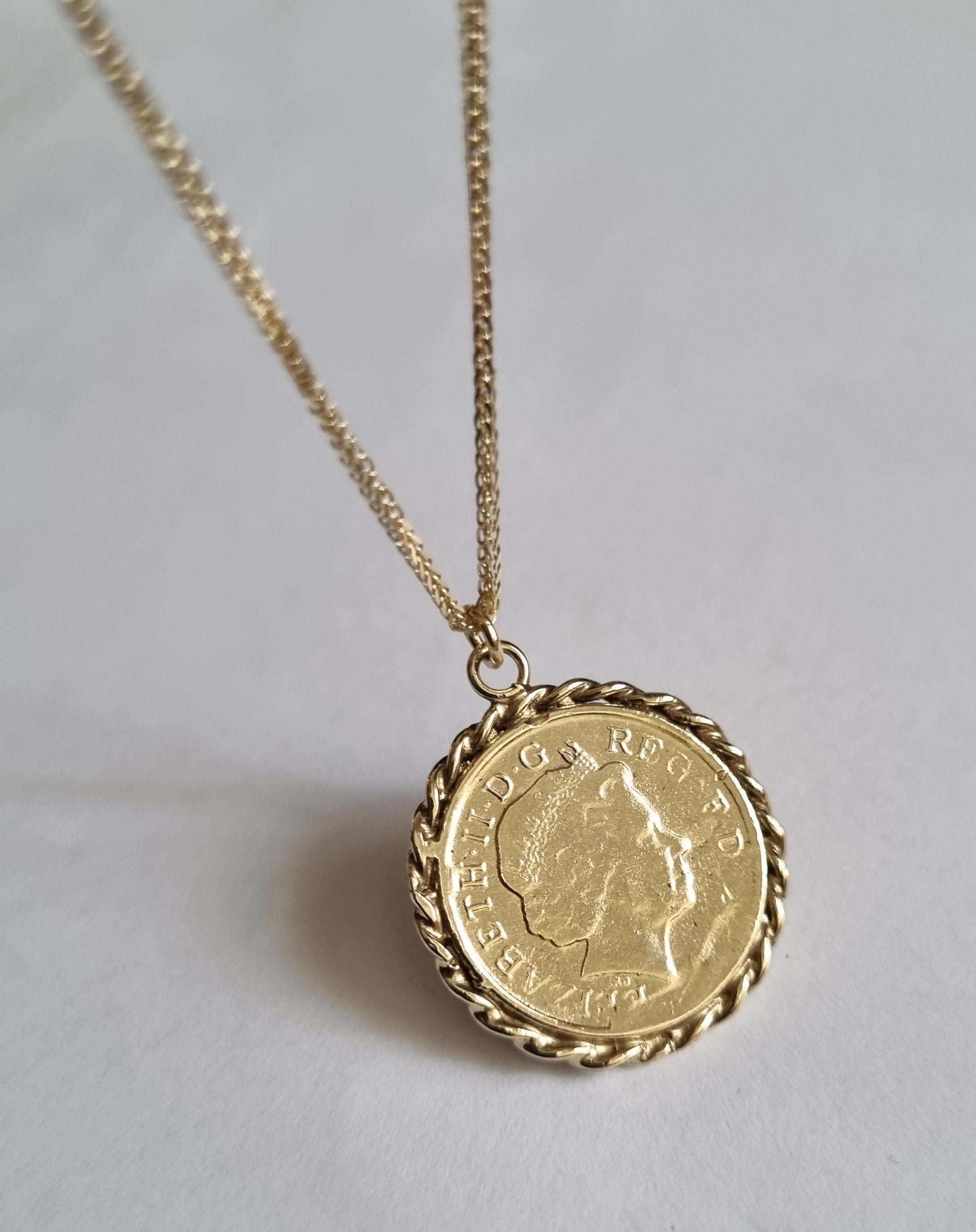Solid Gold Coin Necklace, 14k Gold Necklace, Gold Coin Pendant
