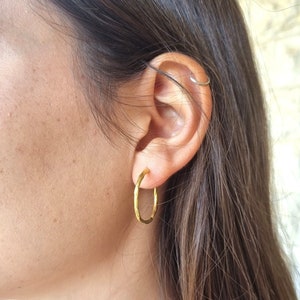 Hoop earrings, Gold hoop earrings, Stud hoops, 14k gold earrings, Open hoops, Romantic jewelry for women, Rustic earrings, 14k hoop earrings