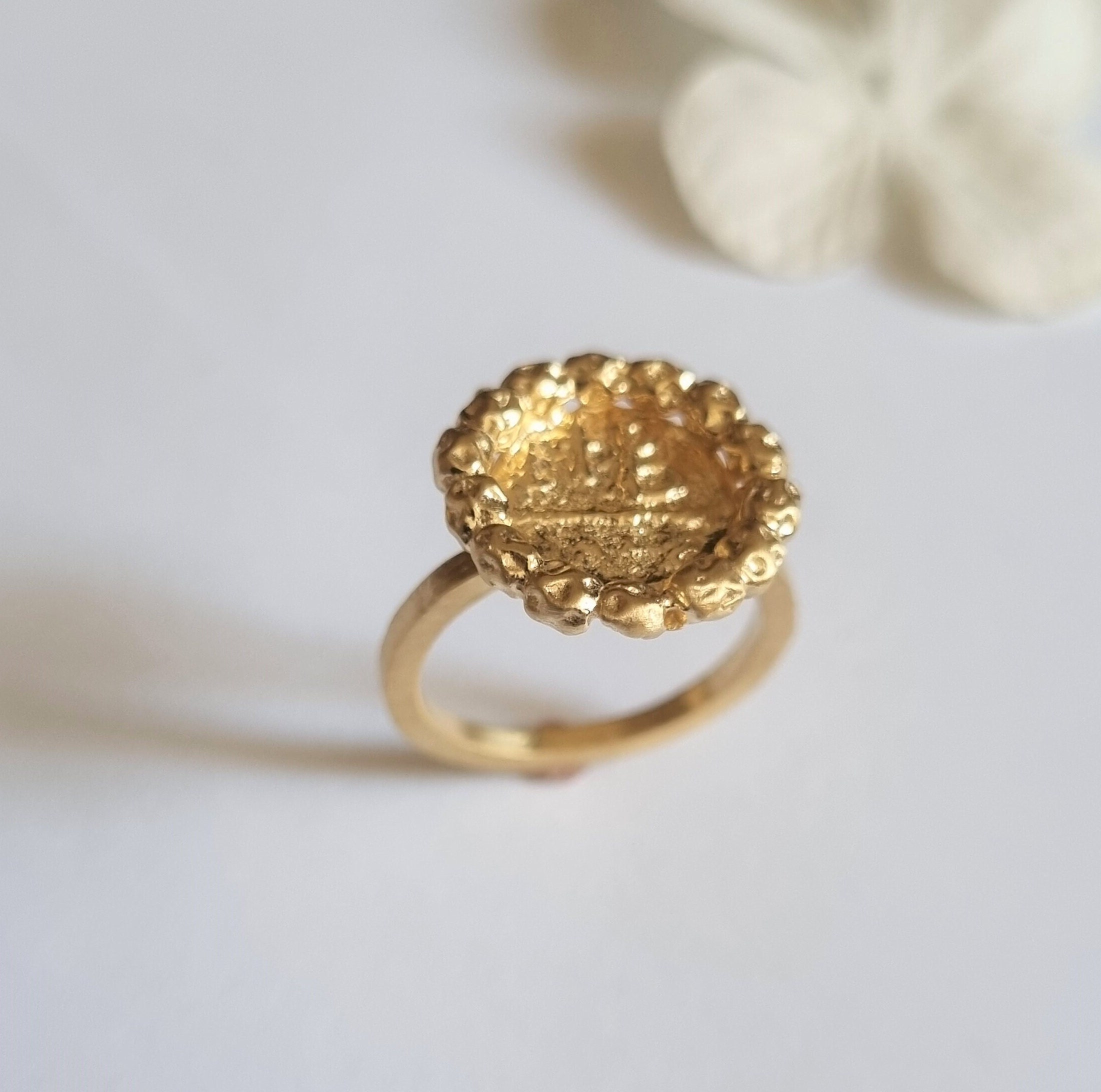Antique Coin Ring, Solid Gold Ring, Gold Disc Ring, Romantic Jewelry ...