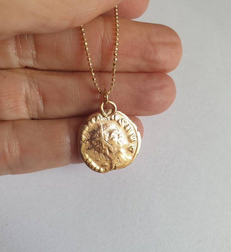 Antique Coin Pendant Necklace 14k Gold Necklace Gold Coin Etsy