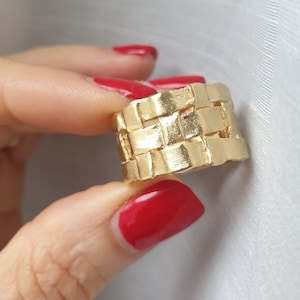 Chunky gold ring, Wide gold band, Woven ring, Statement gold ring, Big silver ring, bold jewelry, Wide rings for women, Modern silver ring