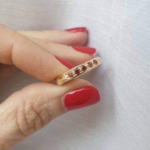 Solid gold ring, 14k Gold ring, Gold Garnet ring, January Birthstone ring, Engagement ring, half eternity ring, 9k solid gold ring, Red ring