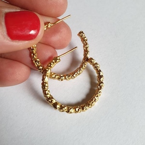 Medium hoop earrings, Gold hoop earrings, Open hoop earrings, beaded gold hoops, gold bridal earrings, Half hoop earrings, 14k gold earrings