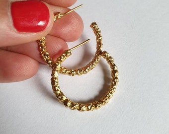 Medium hoop earrings, Gold hoop earrings, Open hoop earrings, beaded gold hoops, gold bridal earrings, Half hoop earrings, 14k gold earrings