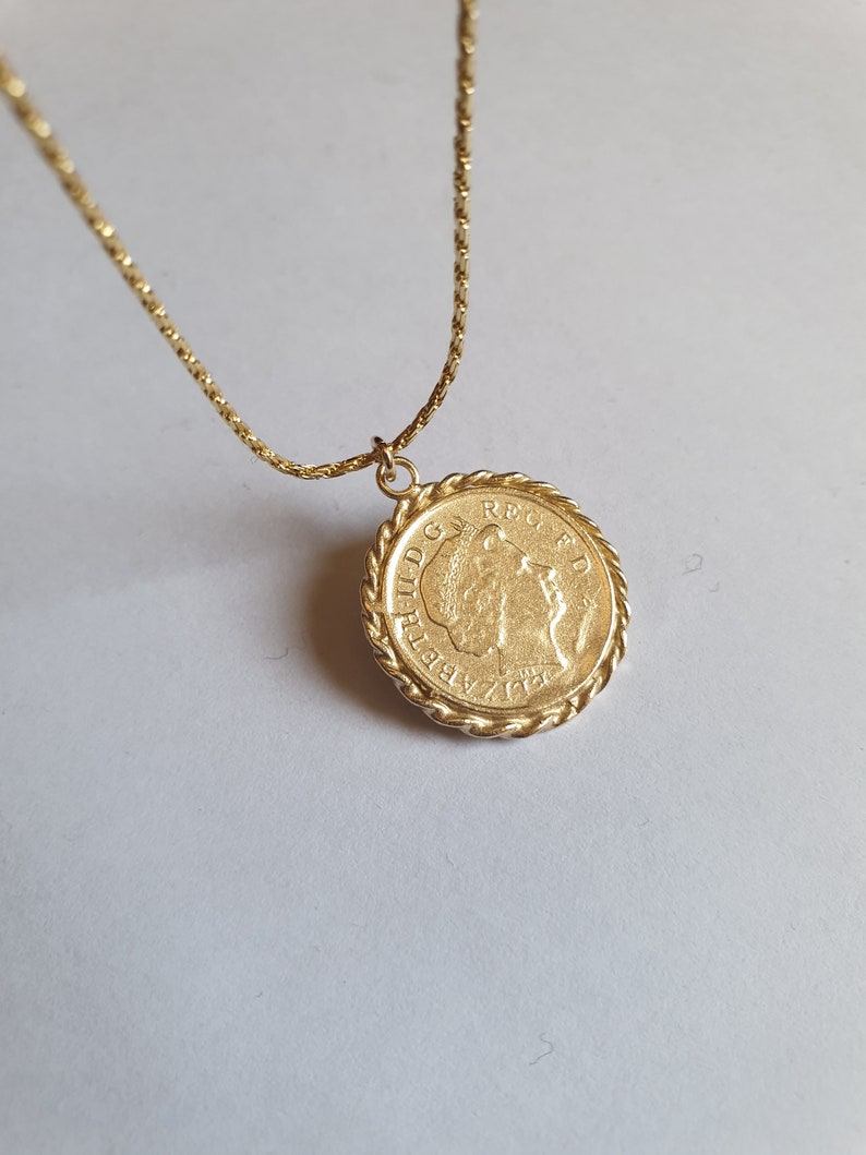 Goldmünze Halskette, Goldmünze Anhänger Halskette, antike Halskette, britische Münze Goldkette, 14k Goldkette Bild 4