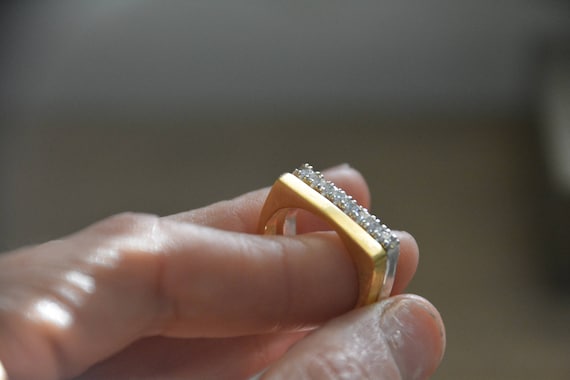 Signet rings women, flat top ring, signet rings, thin stacking rings set, cz ring, zircon signet ring set, 14k gold ring, 9k solid gold ring