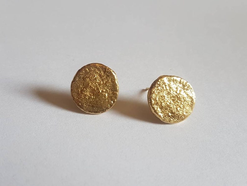 Gold stud earrings, coin stud earrings, gold coin earrings, simple earrings, disc earrings, gold coin studs, gold studs, 14k gold earrings image 3