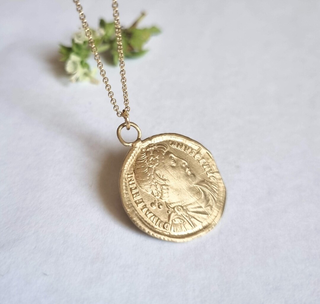 Gold Coin Necklace Solid Gold Coin Pendant Coin Jewelry - Etsy