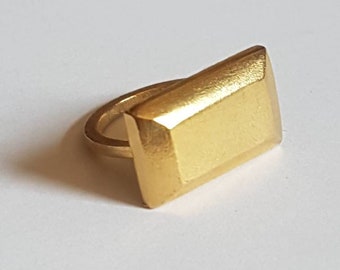Rectangular ring, gold rectangle ring, rectangle ring, cocktail gold ring, geometric ring, designer ring, large gold statement ring