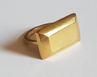 Rechteckiger Ring, Goldrechteckring, Rechteckring, Cocktailgoldring, geometrischer Ring, großer Goldstatementring, 14k Goldring, 9k Goldring
