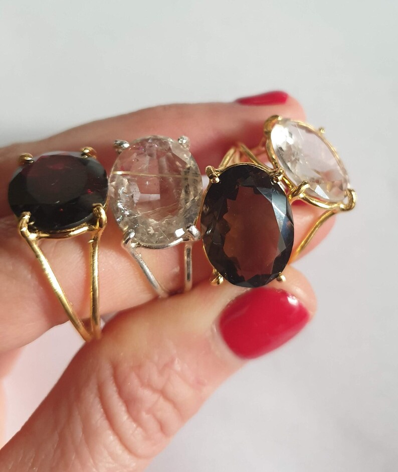 Statement 14k gold ring, Smokey quartz ring, Rutile quartz, Garnet ring, Labradorite ring, Oval ring, Big gemstone ring, 9k solid gold ring image 4